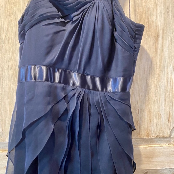 Navy Blue Tiered One-Shoulder Chiffon Gown - Picture 5 of 7